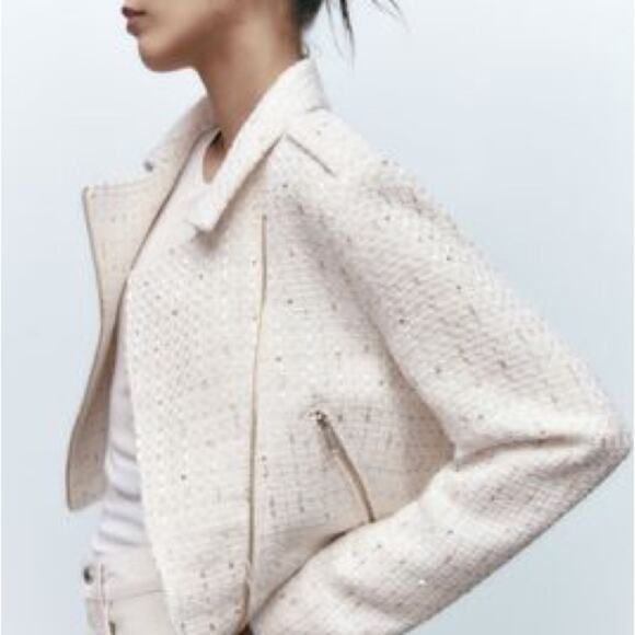 ZARA ZIPPERED TEXTURED JACKET ECRU - Picture 3 of 10